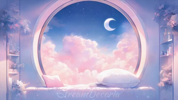 Dreamy Vtuber Background - Cute Bedroom with Starry Sky
