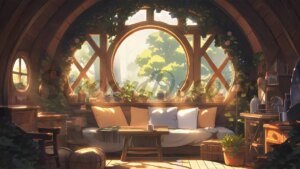 Animated vtuber background - Cozy treehouse living room