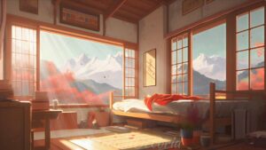 Japanese Room with Mountain View - Aesthetic Vtuber Background