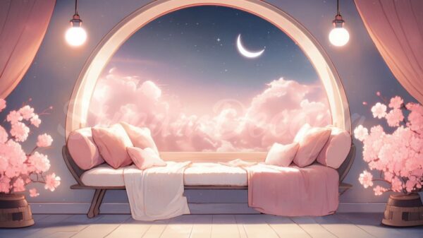 Cute Bedroom with Dreamy Sky - Vtuber Background