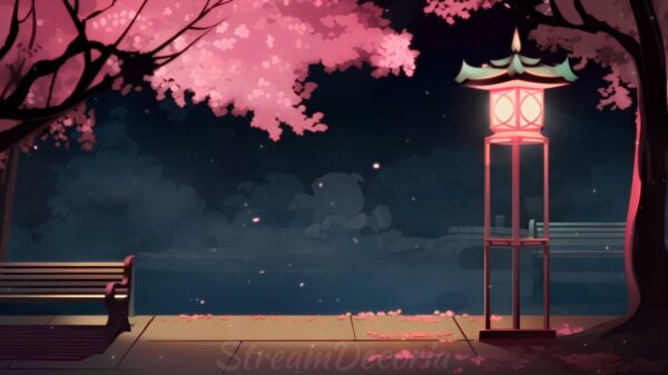 Cherry Blossom Park At Night Vtuber Background