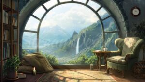 Cozy Nook with a Mountain View - Windy Spring Vtuber Background