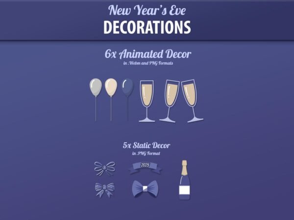 Stream decorations for New Year's Eve, adding festive and celebratory flair to Twitch and VTuber overlays