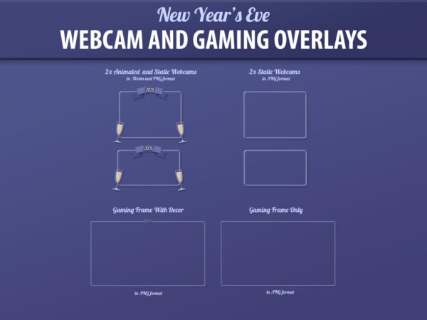 Animated webcam overlay for New Year's Eve streams, with festive designs for VTuber and Twitch setups