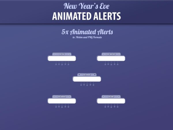 Animated alerts for New Year's Eve streams, designed to grab attention and enhance viewer interaction