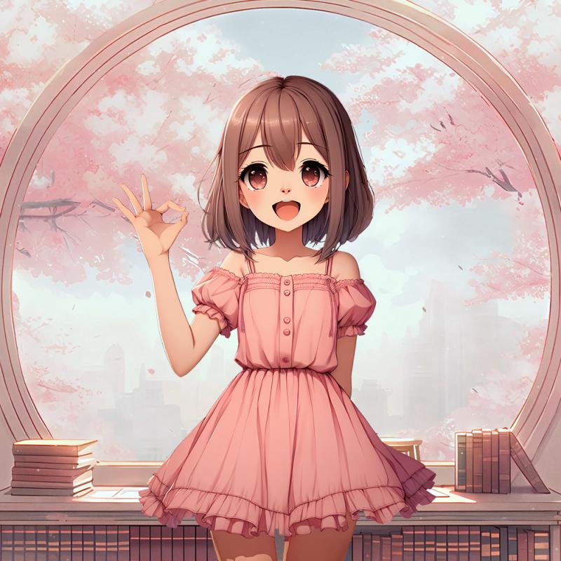 Vtuber model on a pink anime background